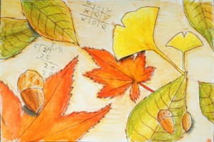 紅葉の葉っぱ・水彩色鉛筆             